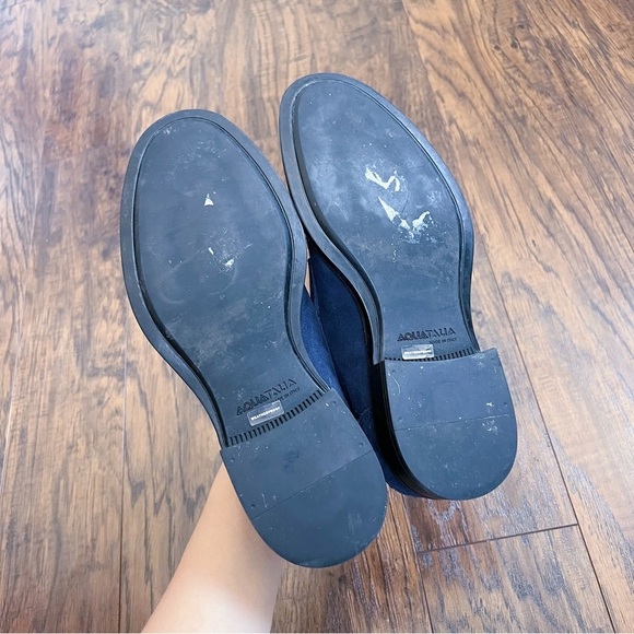 Aquatalia • Neil Loafer slip on weatherproof navy blue suede leather penny - Picture 11 of 12